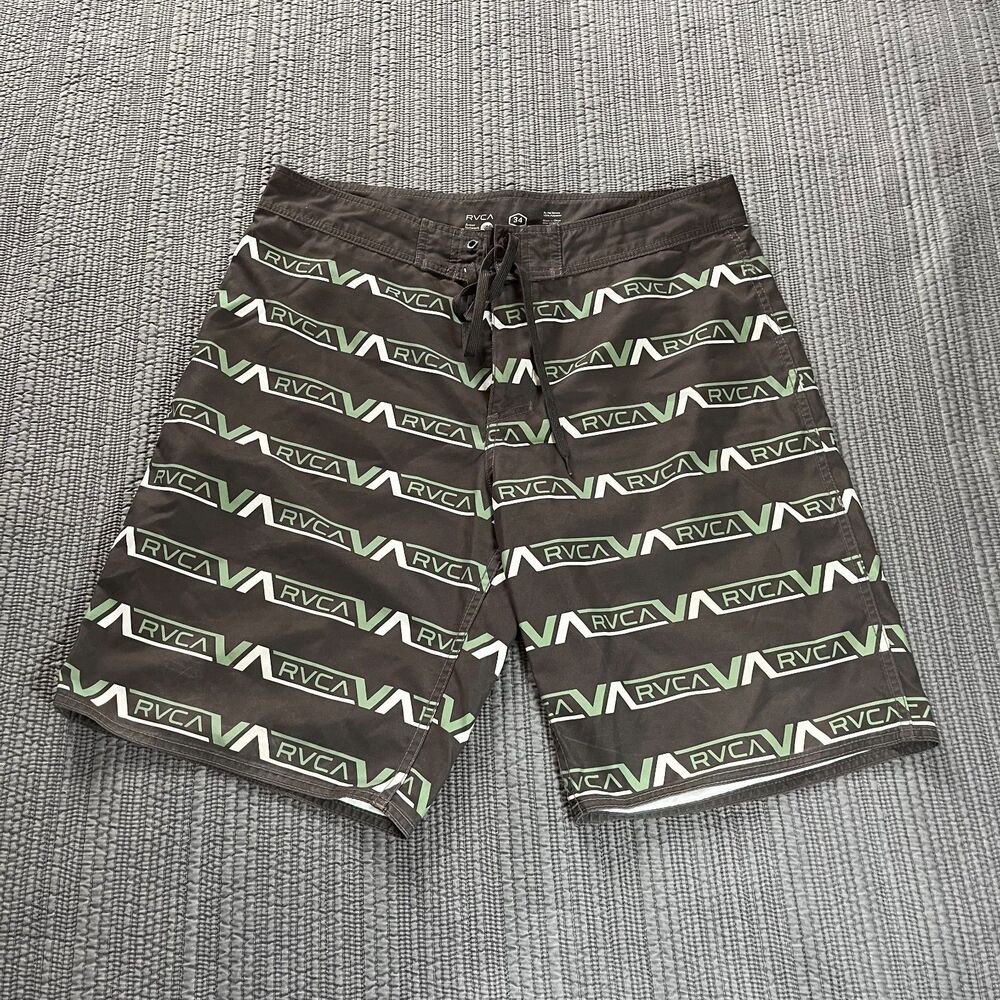 RVCA VA Artist Network Board Shorts Men’s Size 34 Black Green Swim Surf